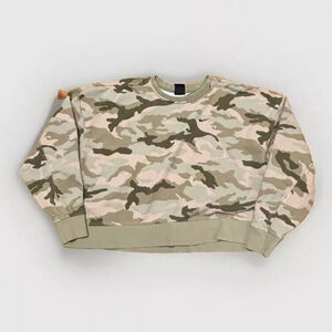 Nike Sweatshirt Women Large Camo Green Beige Pullover Crop Top Dri Fit Crew Neck
